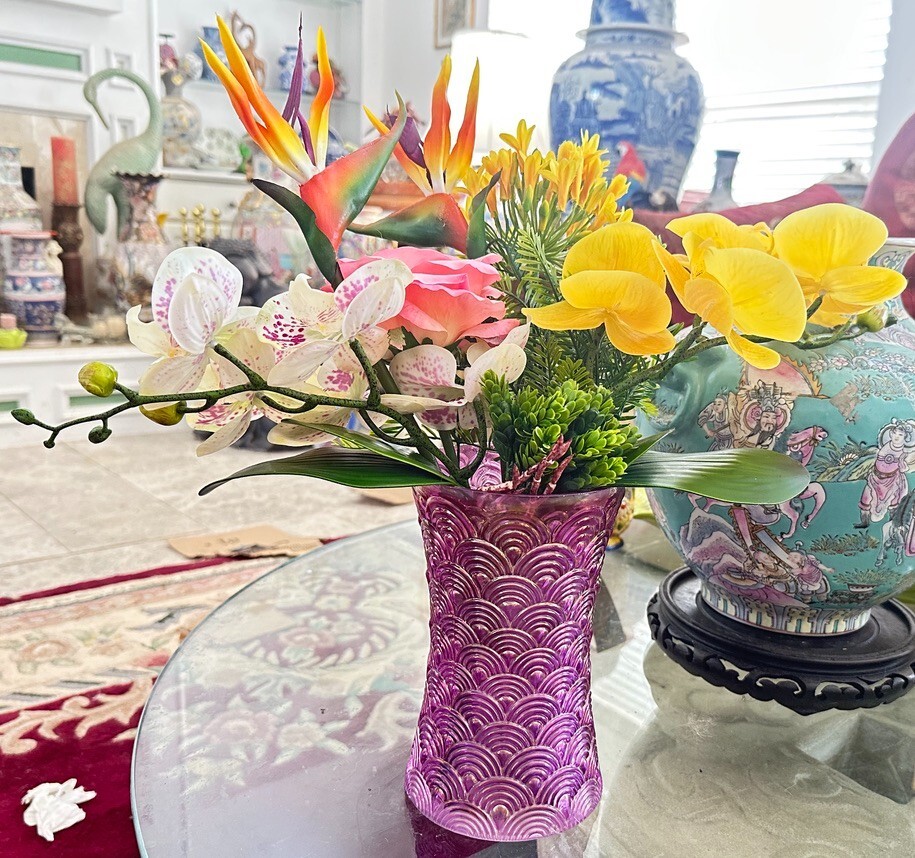 Floral Arrangement with Multi-Colored Silk Flowers in Purple MCM Vase