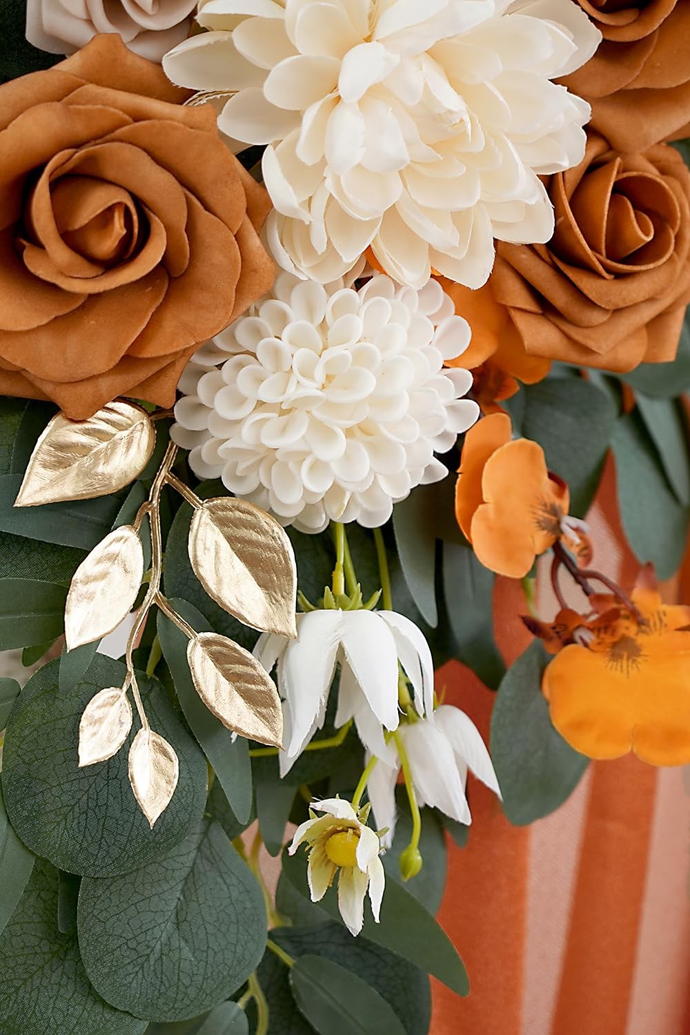 Burnt Orange Artificial Wedding Arch Flowers Kit (Pack of 3) with 26Ft Terrac…