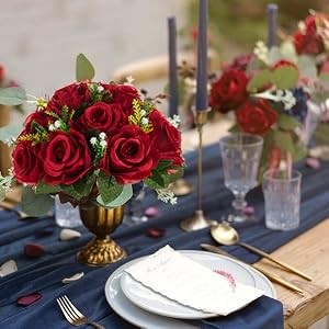 Flower Centerpieces for Tables Wedding: 10 Pcs Crimson Red Artificial Rose