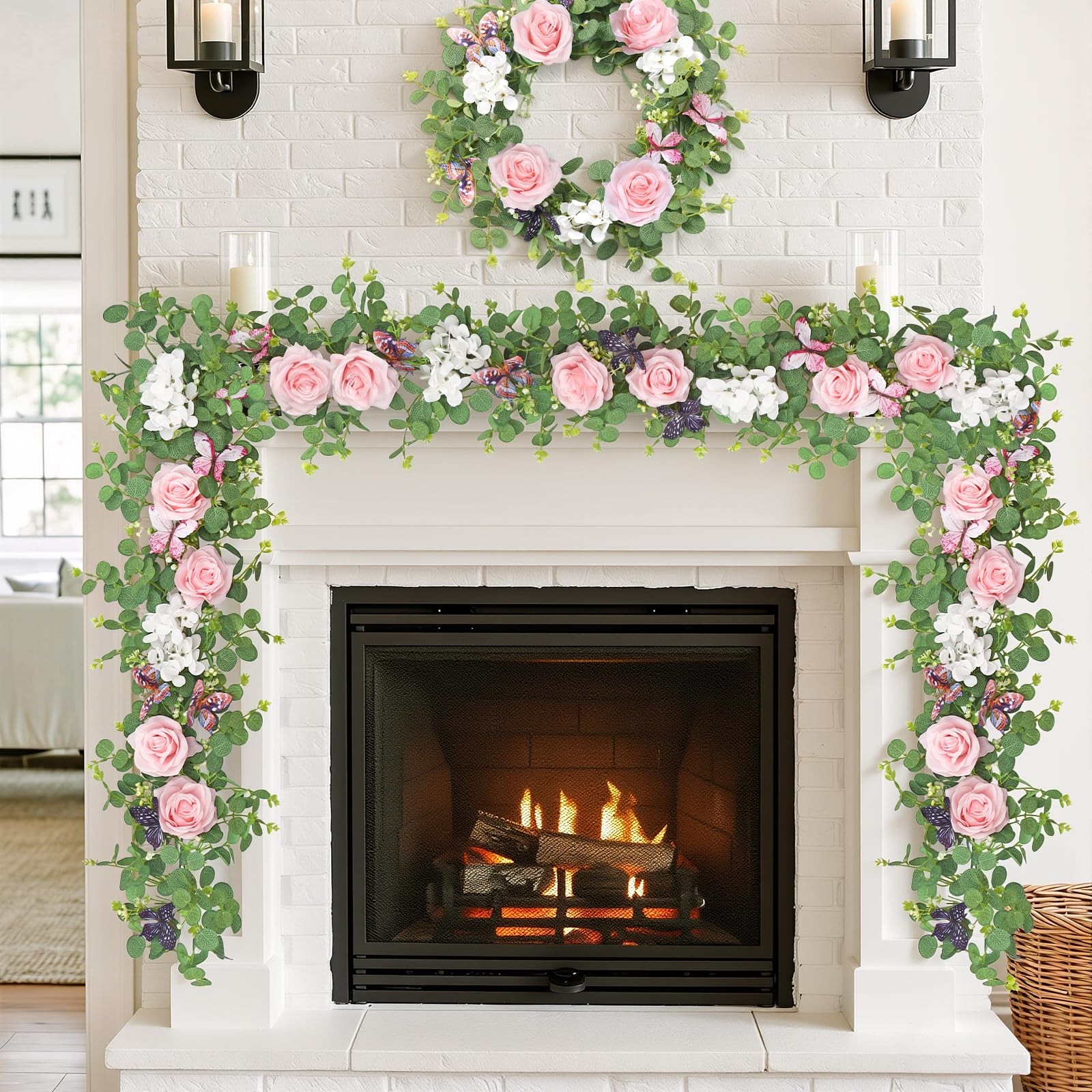 2 Pack 5.9 Ft Artificial Fake Flower Garland Pink Rose Hydrangea Vines with 3…