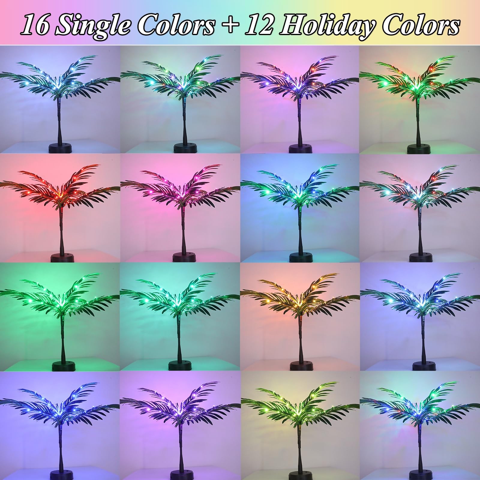 28 Colors Changing Light Up Palm Tree Table Decor, 1ft 1in, Color