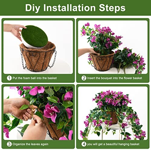 Artificial Hanging Flowers Plants Basket for Outdoor Decoration,4 PCS Purple