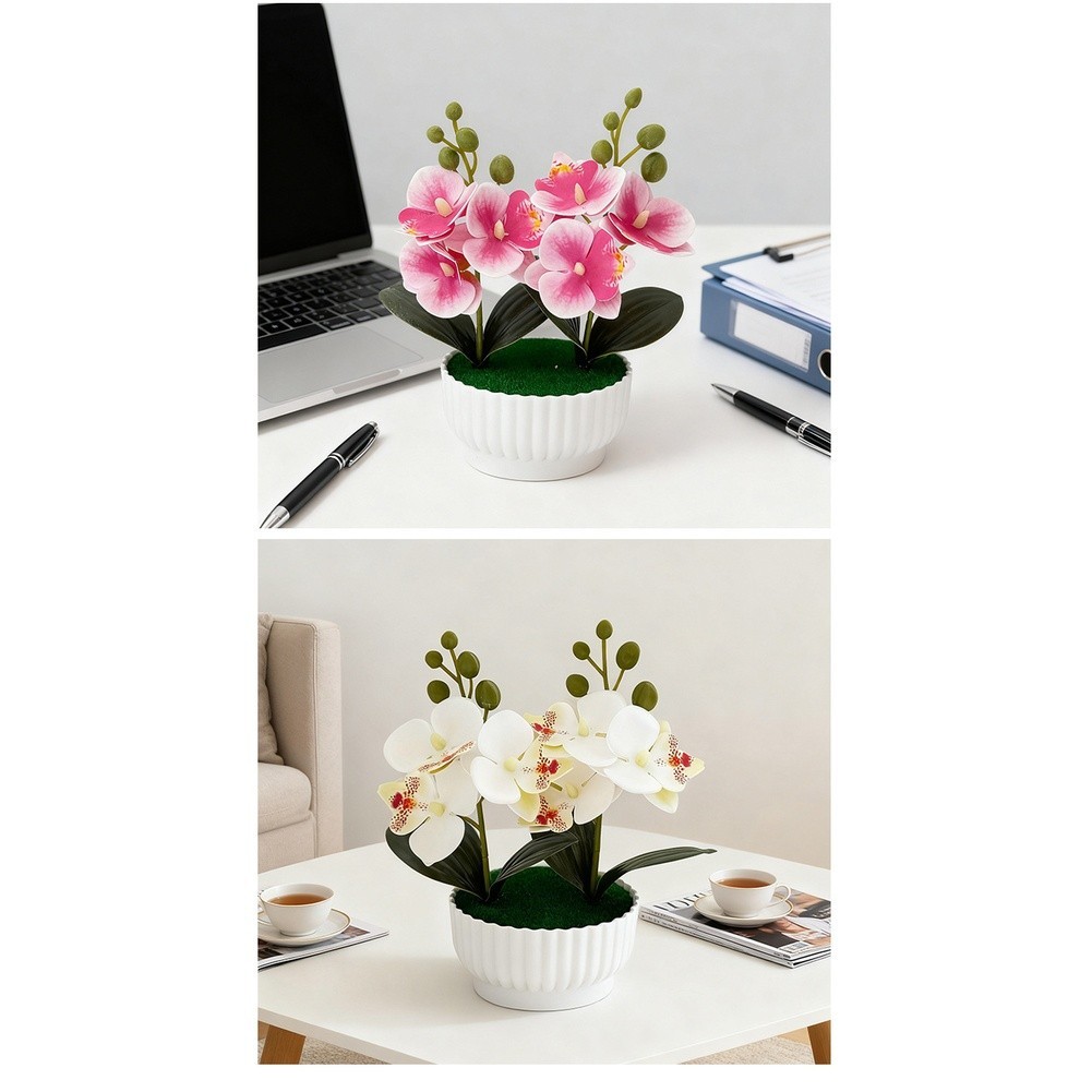 Phalaenopsis Orchid Simulation Potted Flower for Contemporary Interior Design