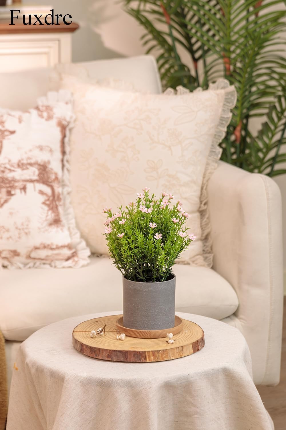 2 Pack Faux Thyme Flower Desk Plants in Vintage Pots for Home & Office Decor