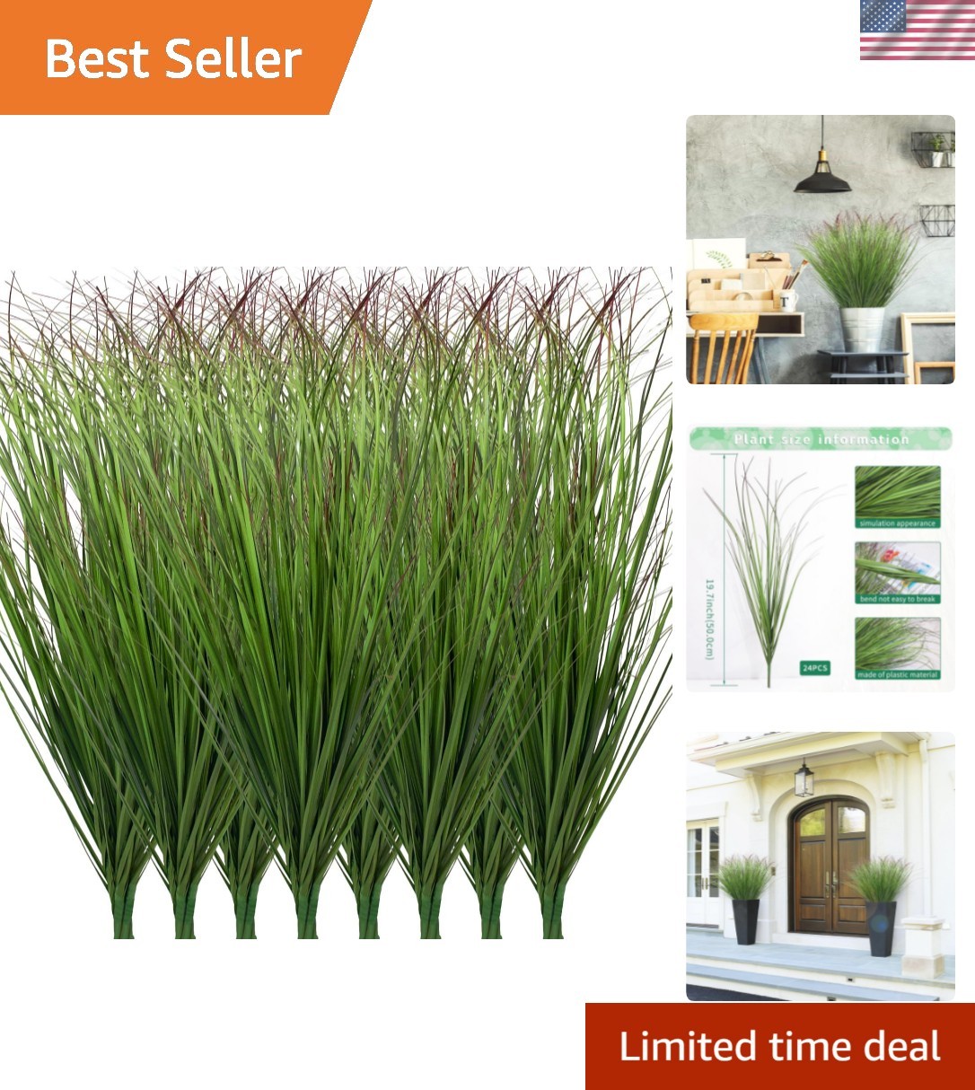 24Pcs Artificial Grass Plants, Faux Shrubs Wheat Grass, Artificial Tall Grass…