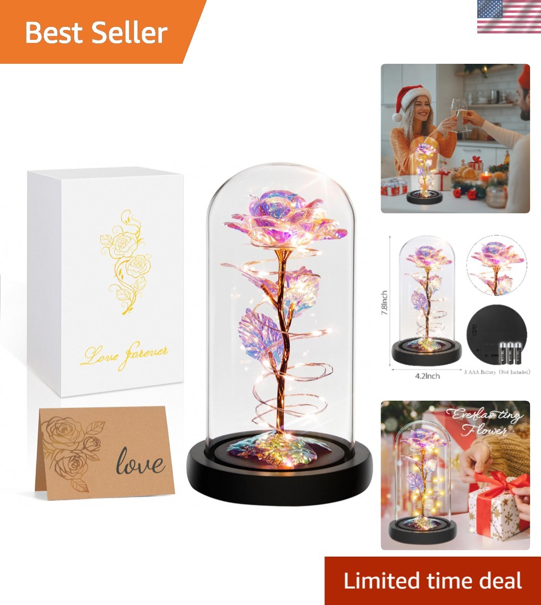 Eternal Colorful Rainbow Rose in Glass Dome – Perfect Gift for Every Occasion