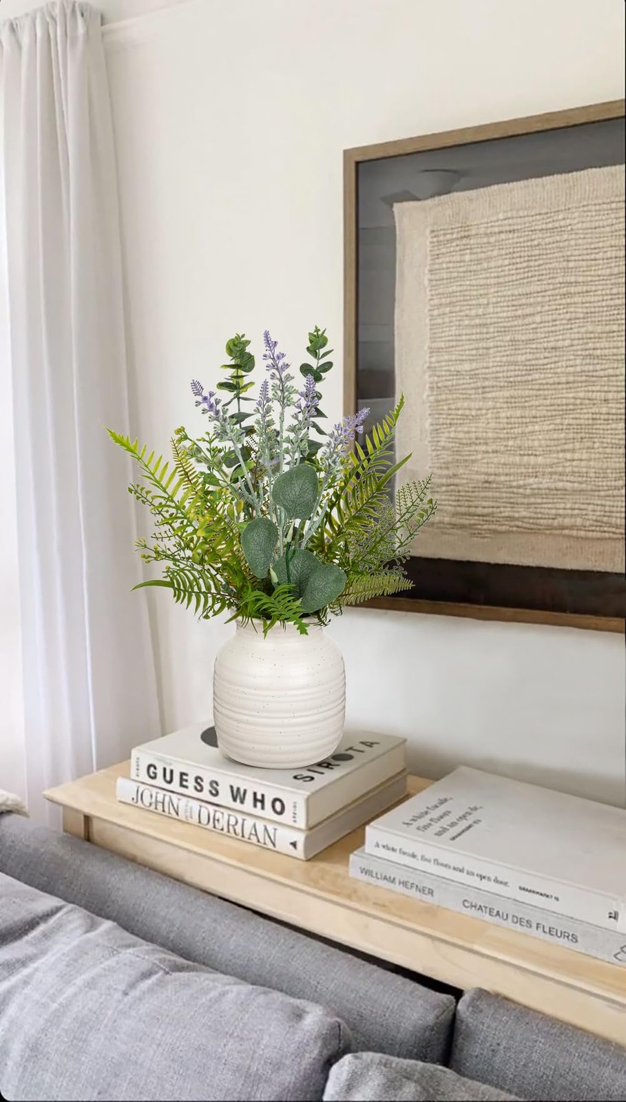 Artificial Eucalyptus & Lavender Arrangement in Ceramic Vase – 15.4″ Faux Lav…