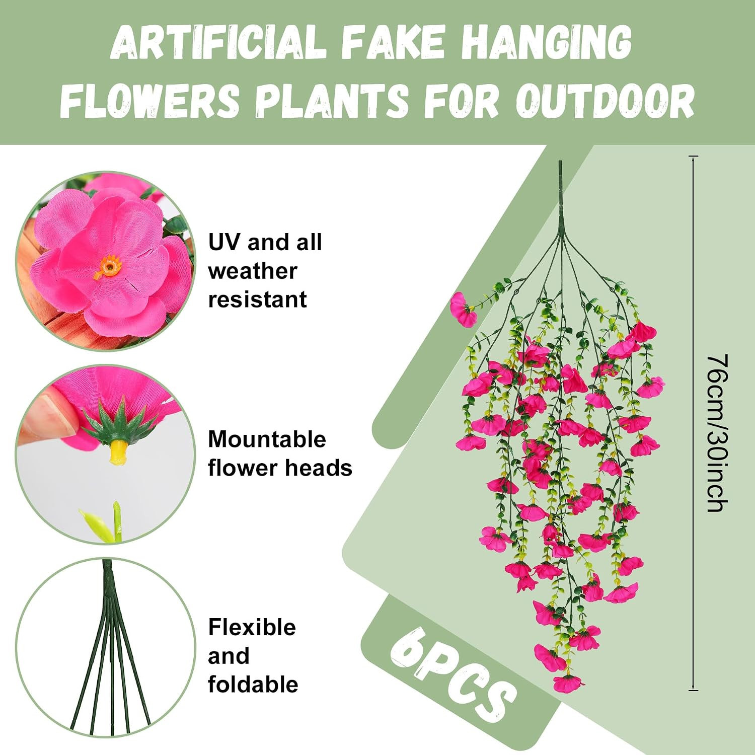6 PCS UV Resistant Artificial Geraniums – Faux Silk Hanging Flowers for Outdoors
