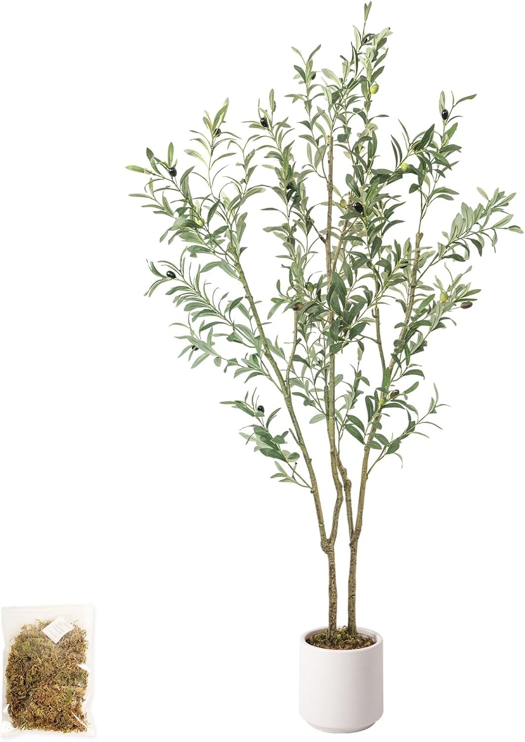 Olive Trees Artificial Indoor,Fake Olive Tree 6FT Tall 1Pack with White Planter,