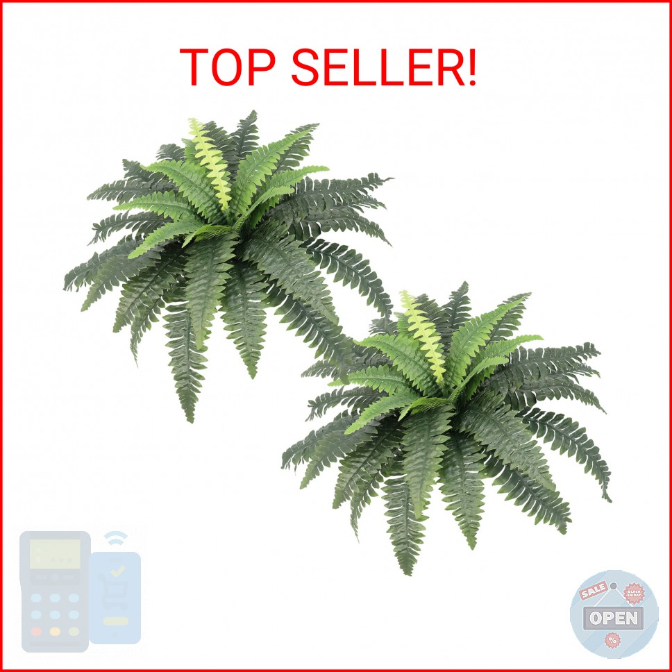 Galebeiren Artificial Ferns for Outdoors, Set of 2 Bouquets 33″ Diam Large Fake