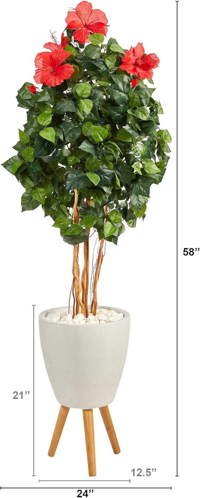 58″ Hibiscus Artificial Tree in Stylish White Planter with Stand