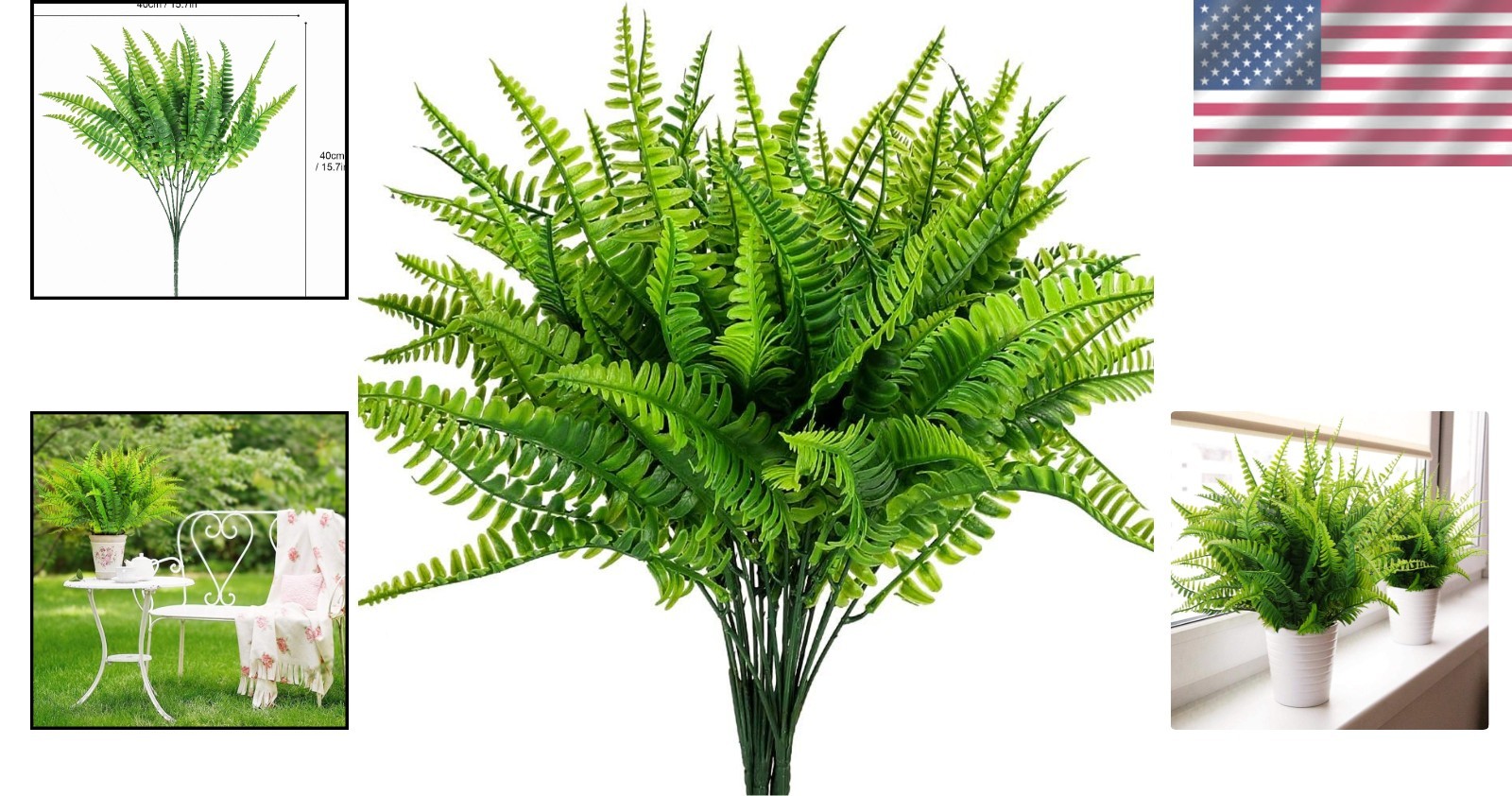 Pack of 4 UV Resistant Artificial Boston Ferns – No Maintenance Indoor/Outdoo…