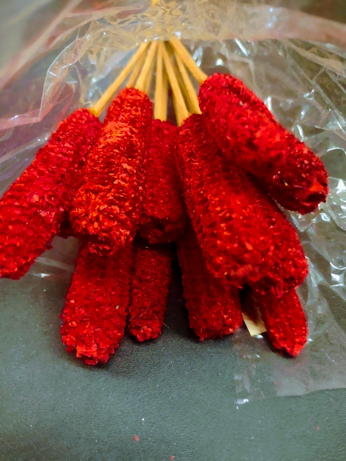 12 Wired Stems of Dried Corncobs, Real Dry Corn Cob for Floral Design, Red Dyed