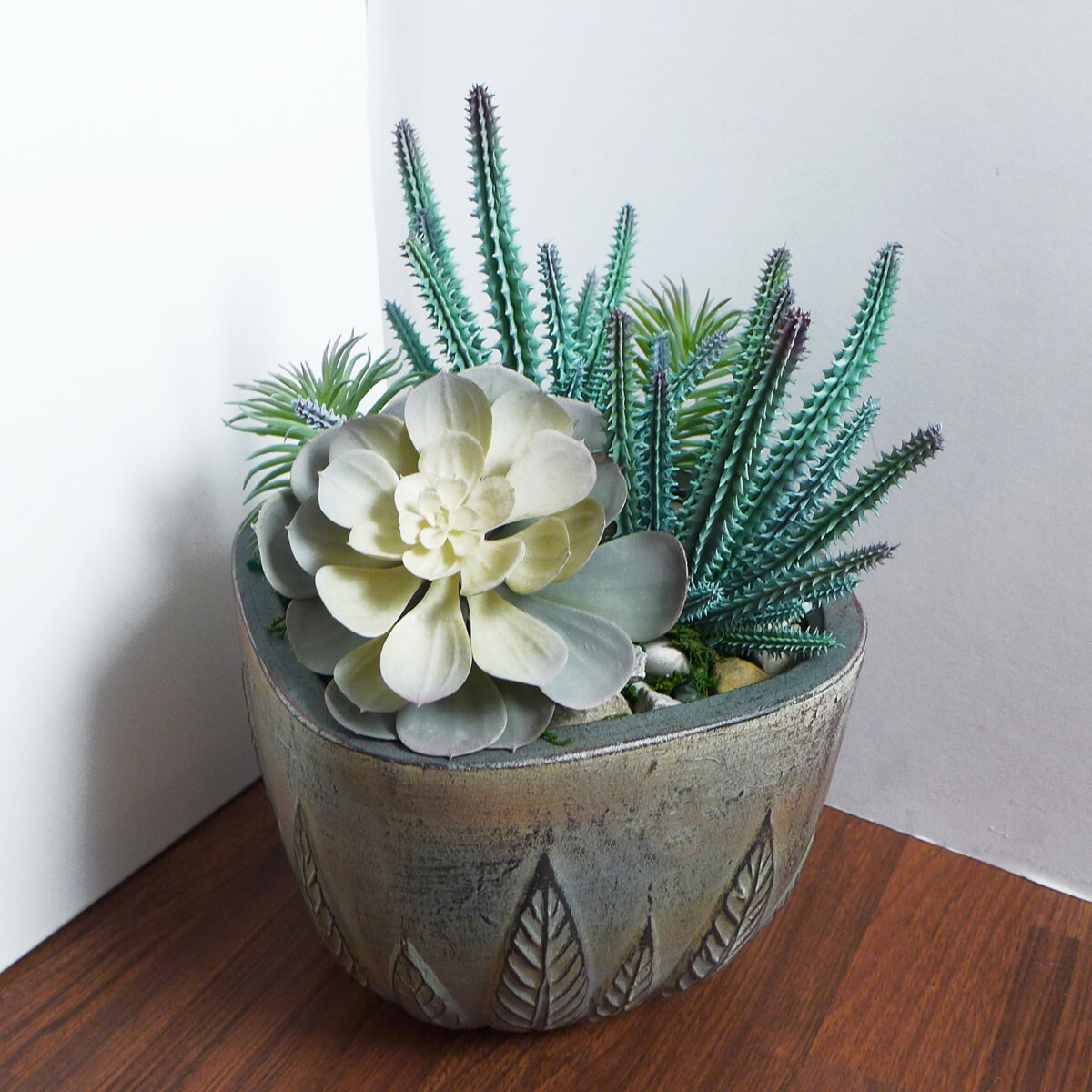5 Pcs Artificial Plants Gray Succulents Cactus Louts Pine Tree (#60)