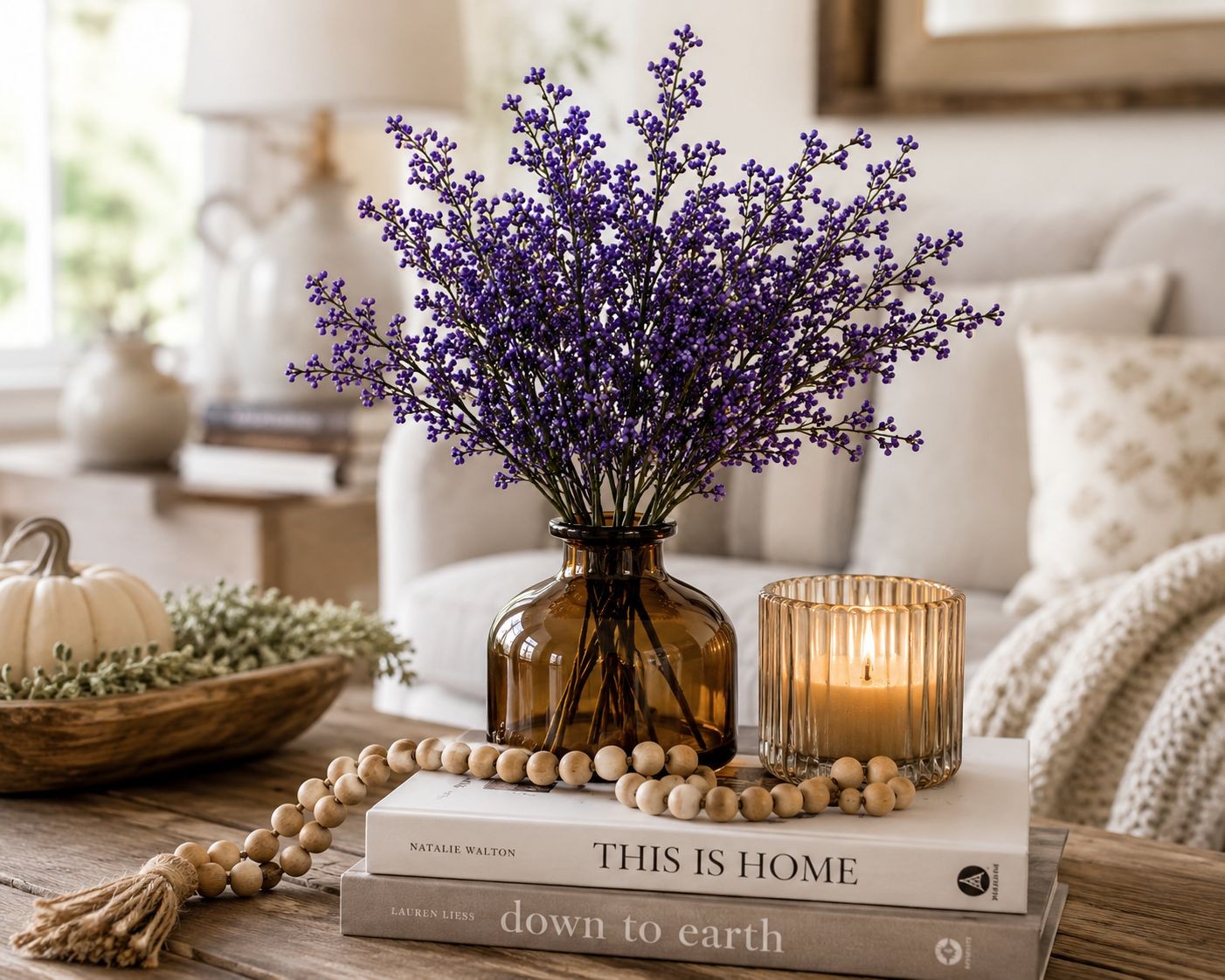 Faux Purple Berry Stems Set of 2 Bushes Artificial Berry Spray Farmhouse Floral