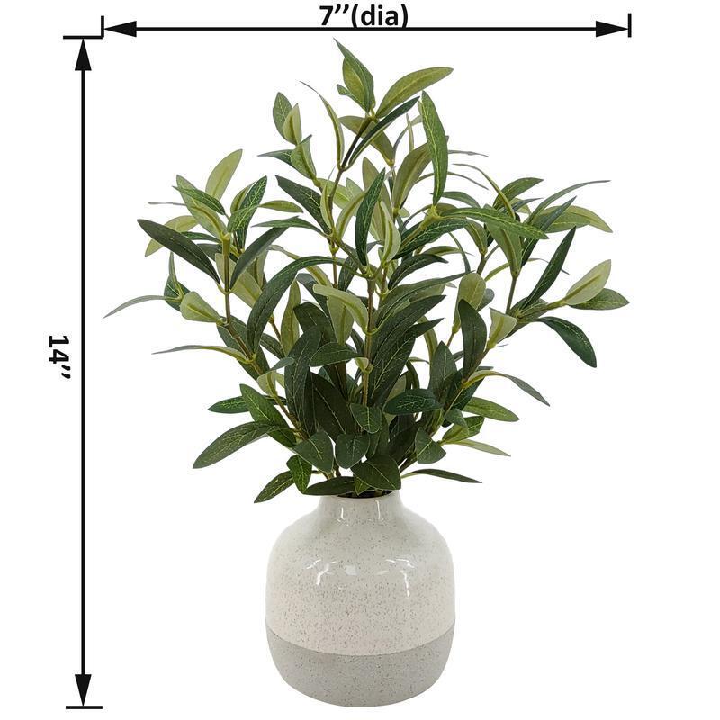 14in Indoor Artificial Olive Plant Compact Design Two-Tone Ceramic Vase New