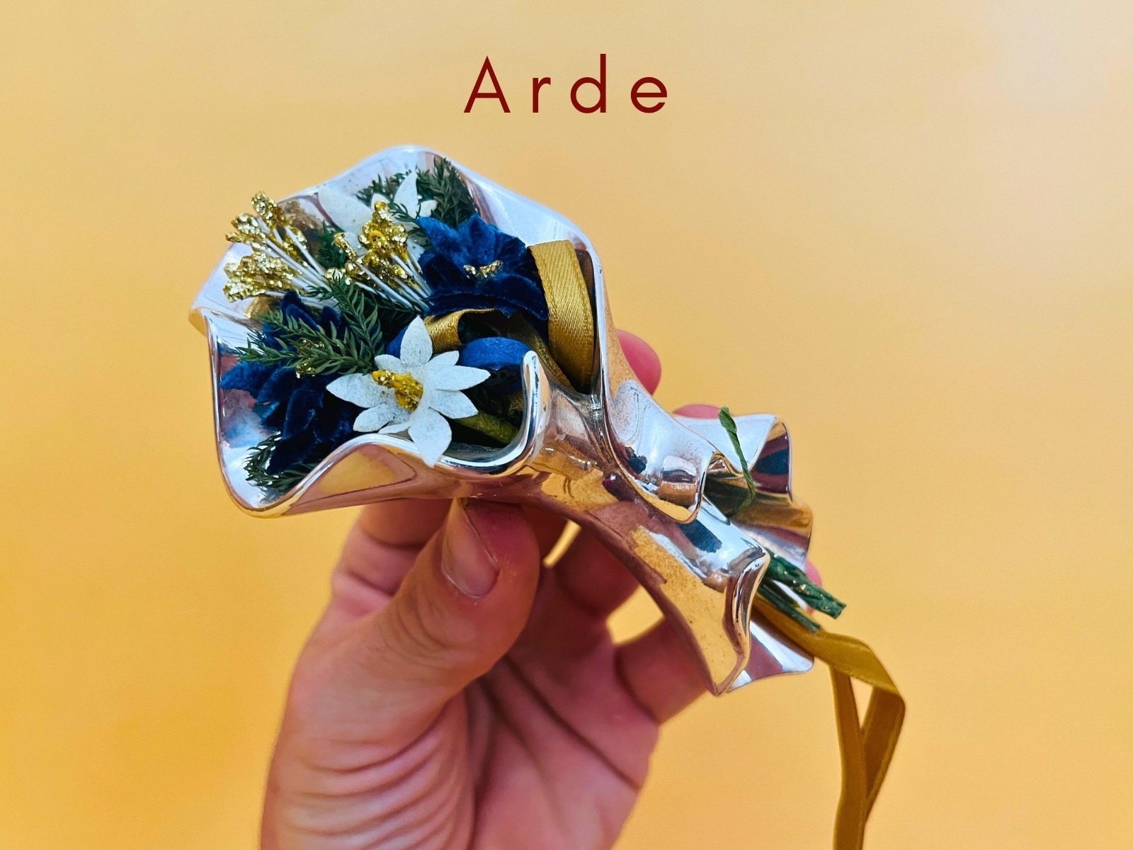 Jewelry Home Deco Vintage Italian ARDÈ Laminato AG Floral Jewel Preserved Flower