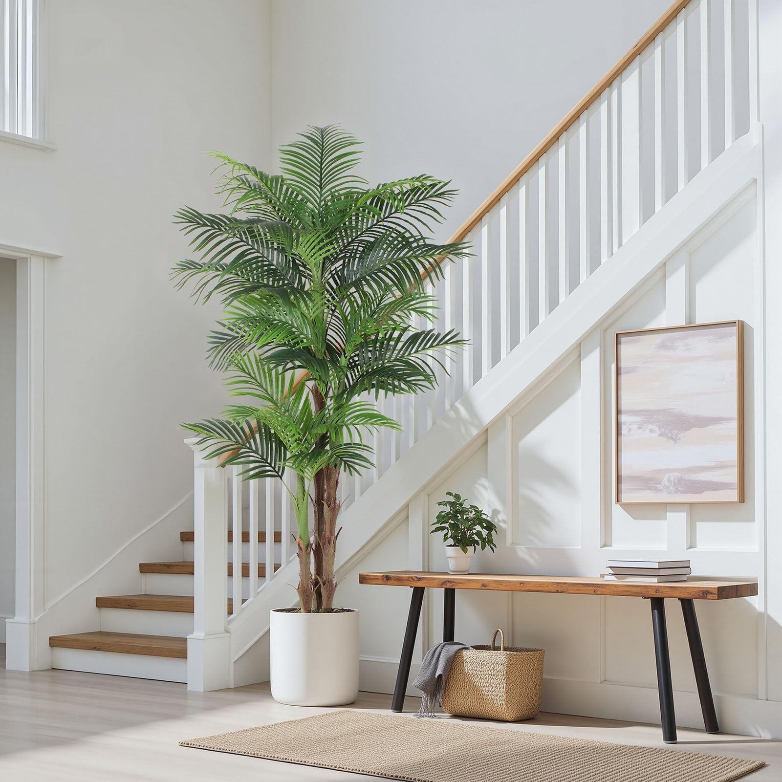 Tall Triple Golden Cane Palm Artificial Tree 7ft, Large Topical Fake Tree wit…
