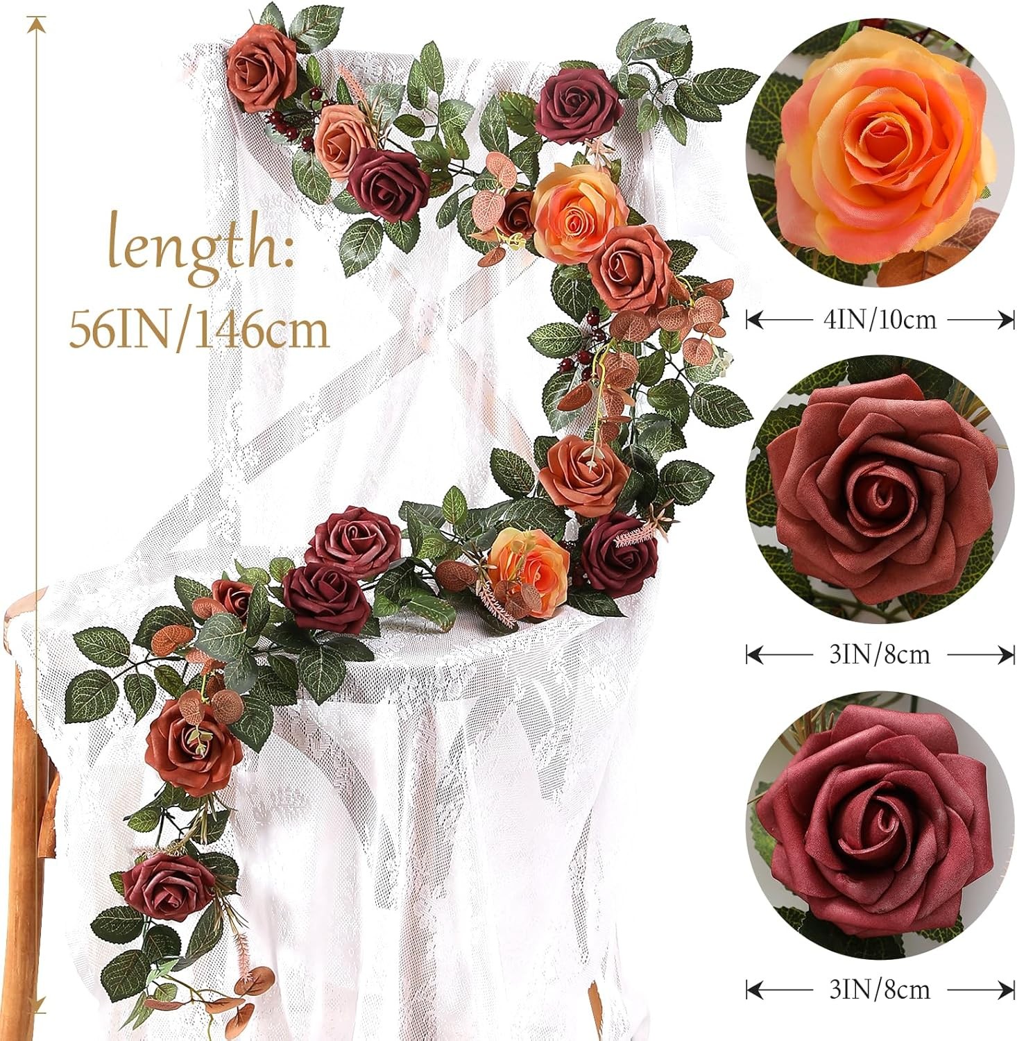 5FT Terracotta Artificial Flower Garland Fall Floral Garland Burnt Orange Arch