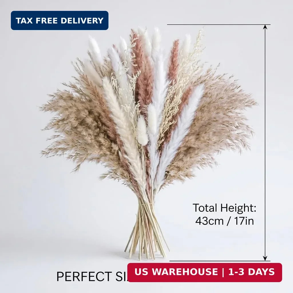 54pcs Dried Flower for Vase Bouquet Natural Pampas Grass Decor Boho Flowers Drie