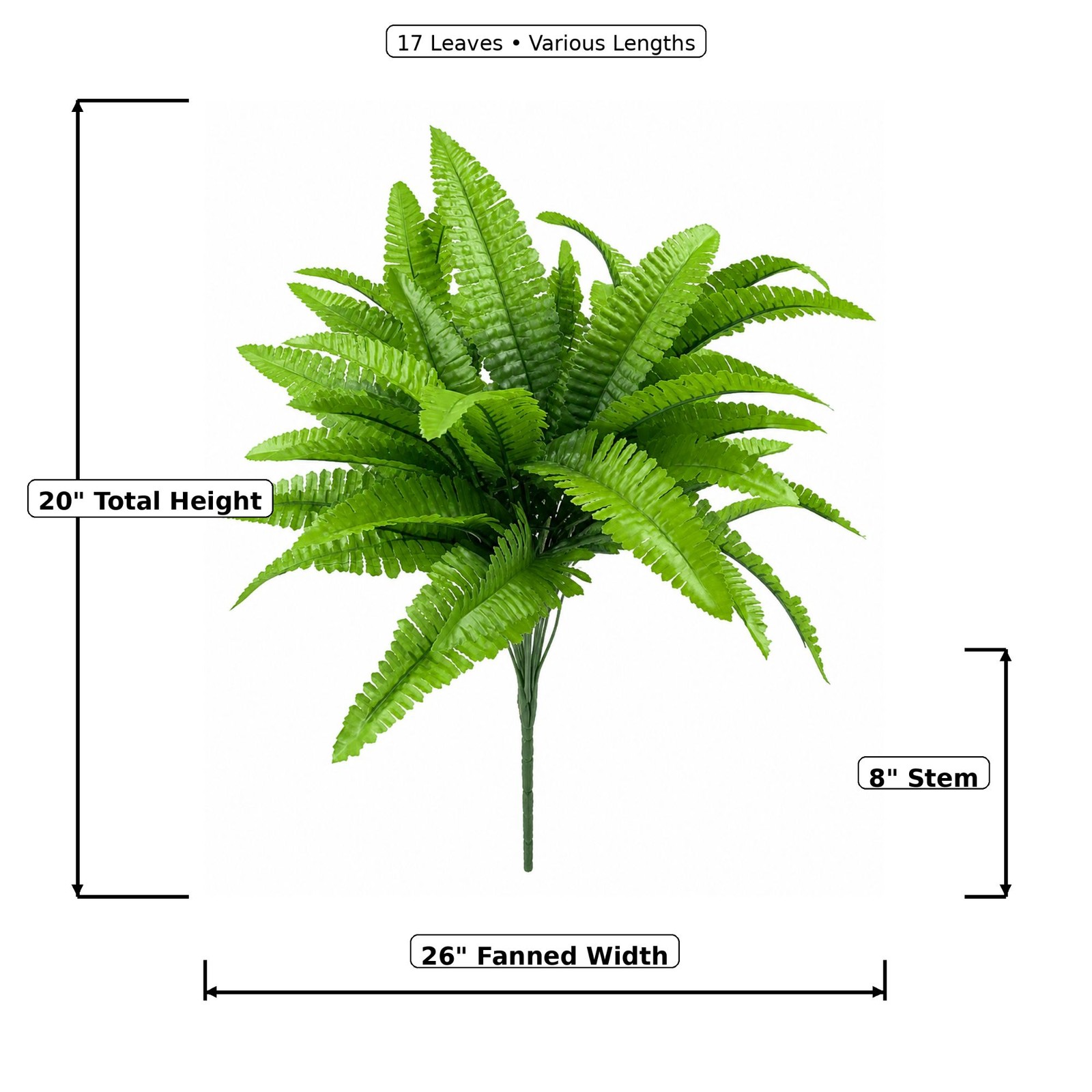 Artificial Boston Fern Bush 20 Inch Faux Fern Plant Hanging Basket Filler Plant