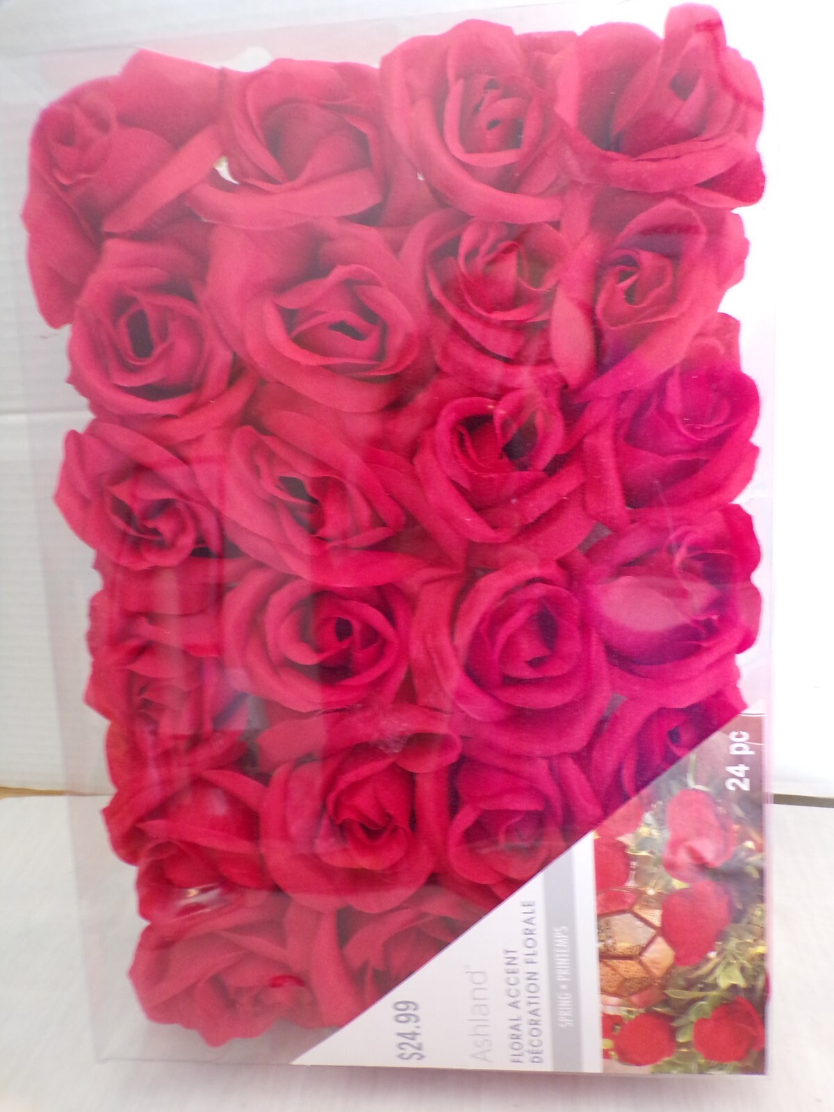 Red Roses with Stem for Home Decor, Wedding Bouquet, Centerpiece, 24pcs 3″, NIP