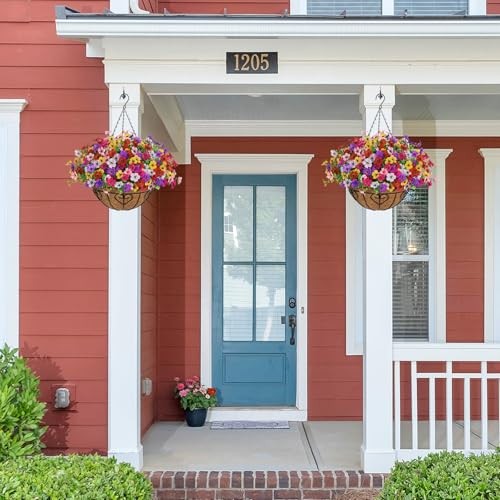 2 Set Artificial Flowers with Hanging Basket, 2 Outdoor 2pcs Azalea 6 Colors