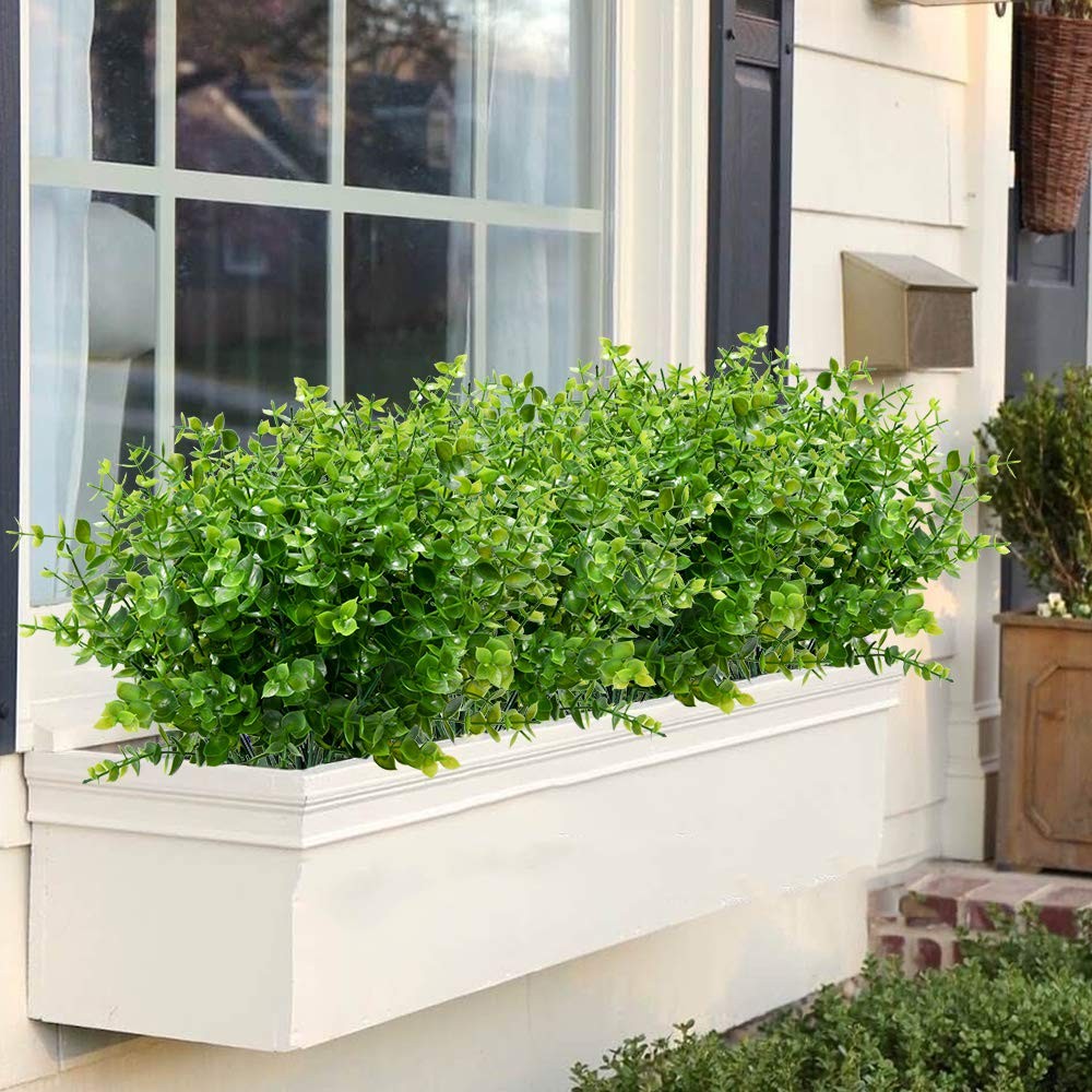 ArtBloom 8 Bundles Outdoor Artificial Boxwood UV Resistant Fake Stems Plants,…