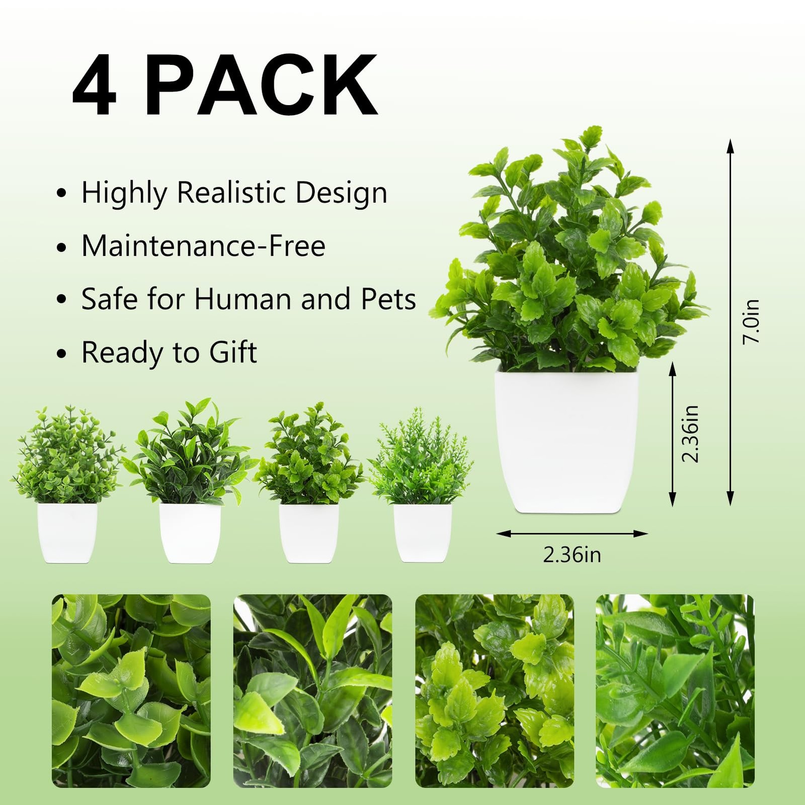 4 PCS Small Fake Plants Mini Artificial Potted Eucalyptus Rosemary Decor