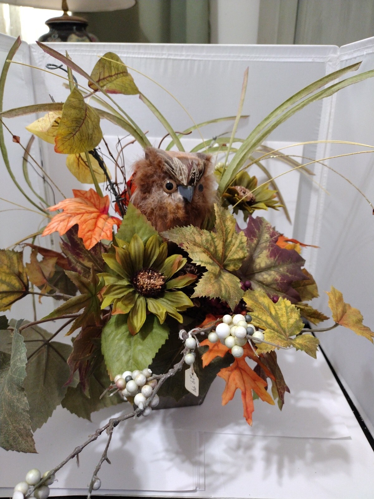 Home Decor Fall Owl Arrangement 14″ Tall by 12″ Wide.