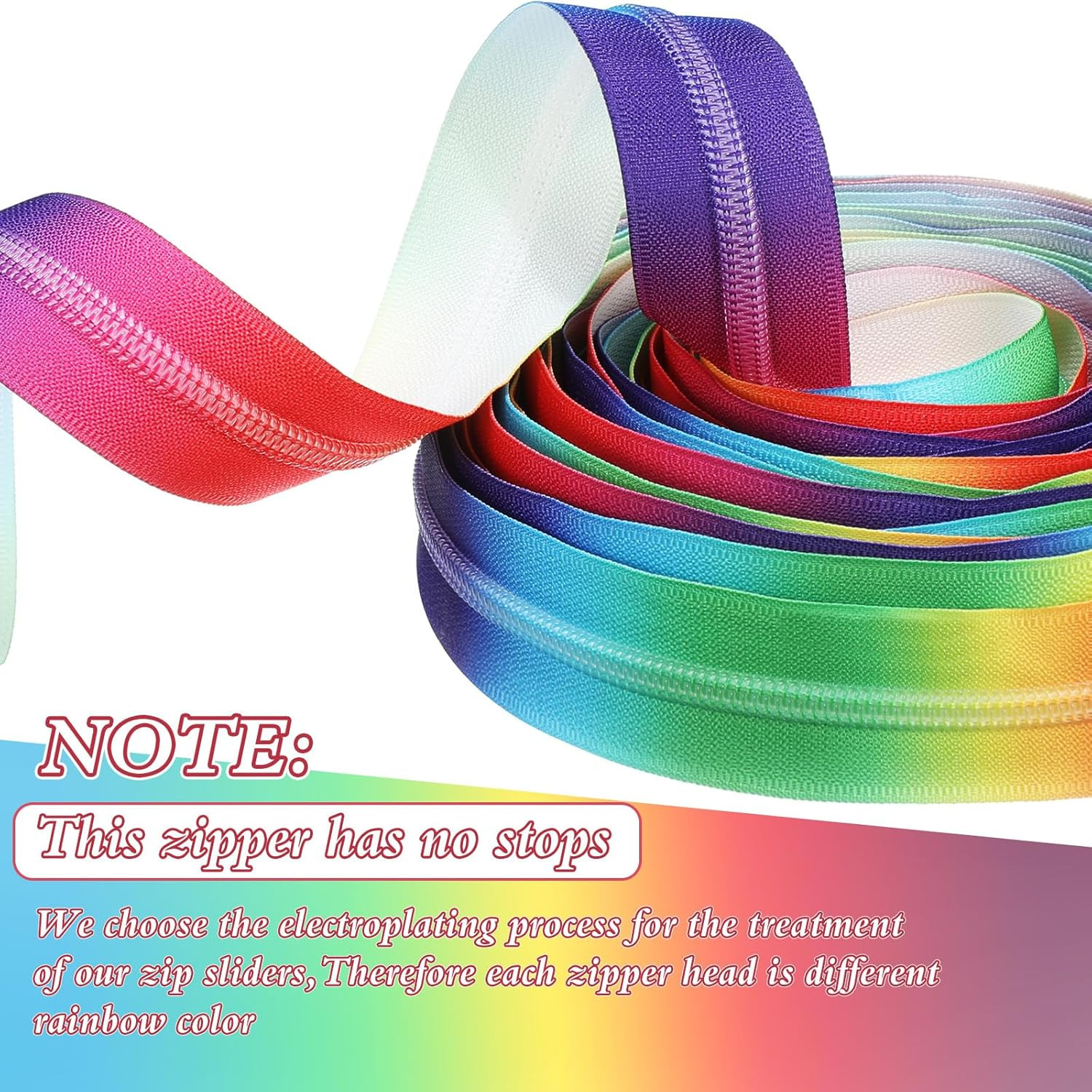 #5 Rainbow Zipper Tape by the Yard 10 Yards Rainbow Teeth Nylon Zipper with 20 P