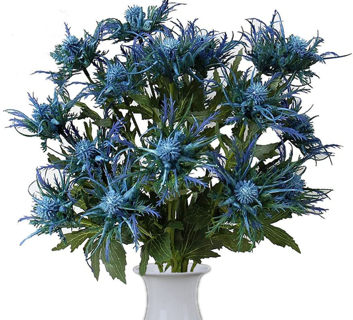 5 Pack Silk Artificial Thistle Flowers Eryngiums Faux Plants for Garden Weddi…