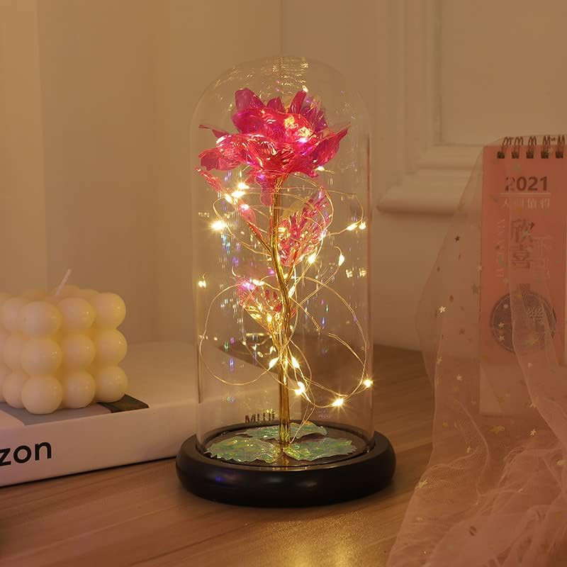 Eternal Glass Rose in Display Dome | Glass Flower with Colorful Base, a Perfect