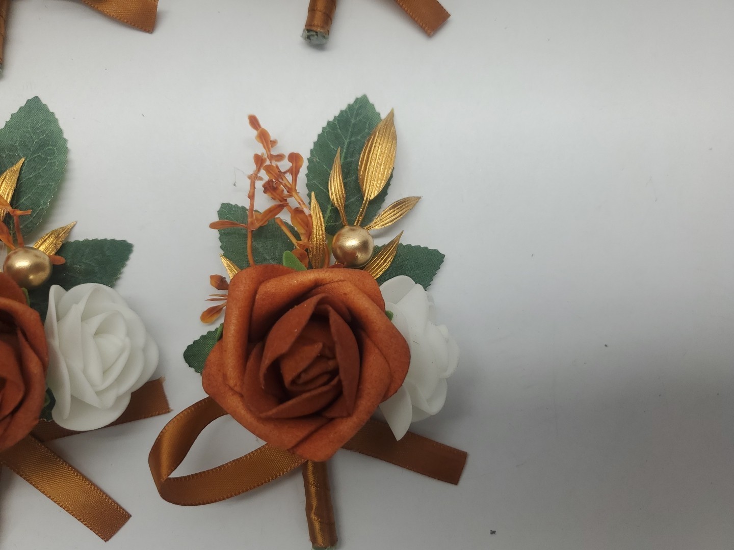 Burnt Orange Boutonniere for Men Set of 6 Wedding Prom Groom Groomsmen