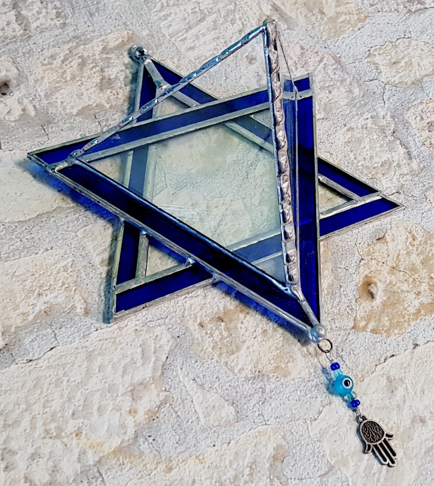 Transparent Terrarium with Blue Frame Stained Glass in shaped Star of David