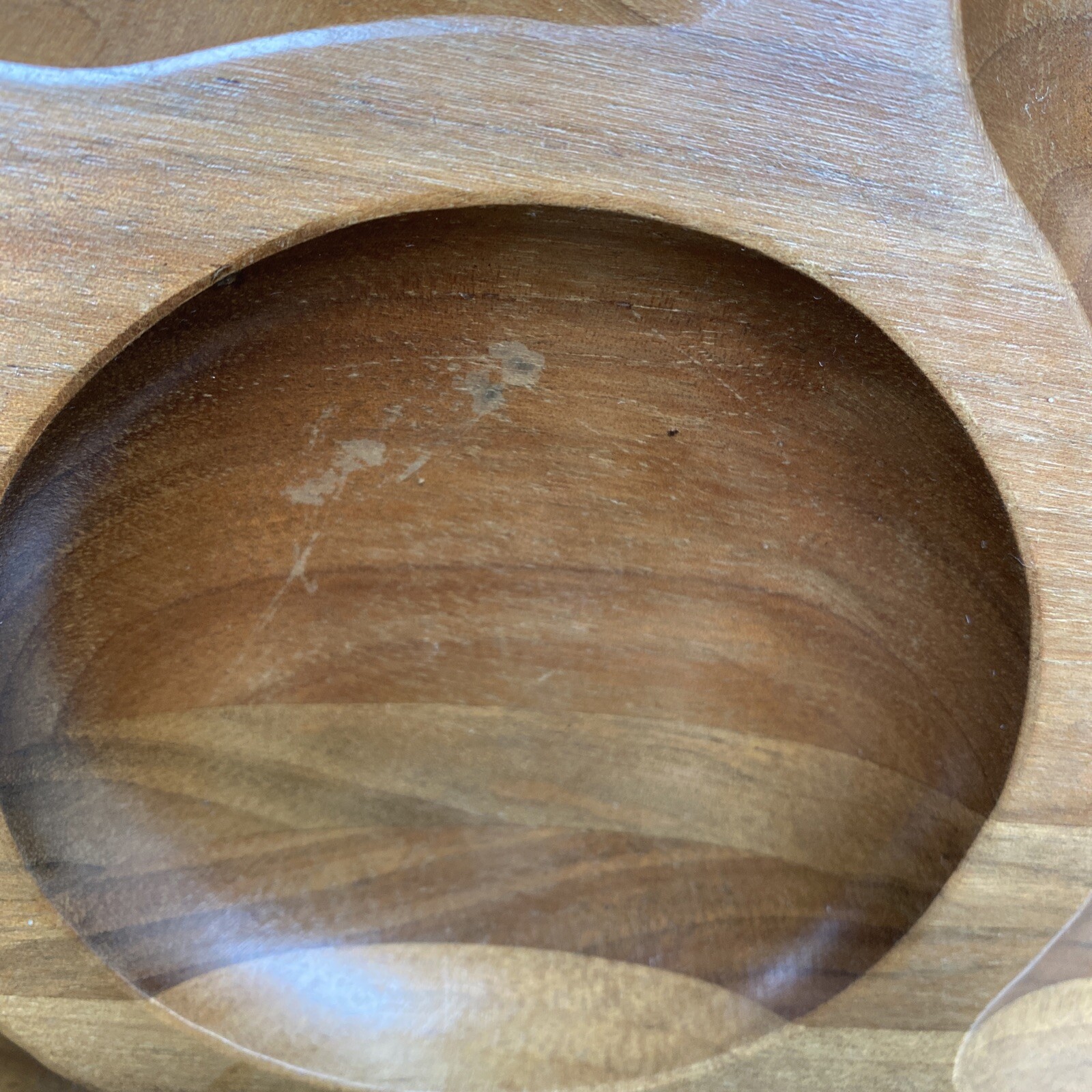 Vtg Wood Mcm Lazy Susan 13″ Turn Table Fame Walnut Retro Kitsch Boho Spinning