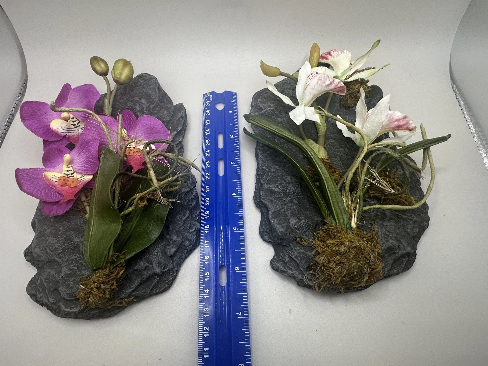 Artificial Orchid Floral Arrangement on Faux Stone Wall Decor (Set of Two) 2002