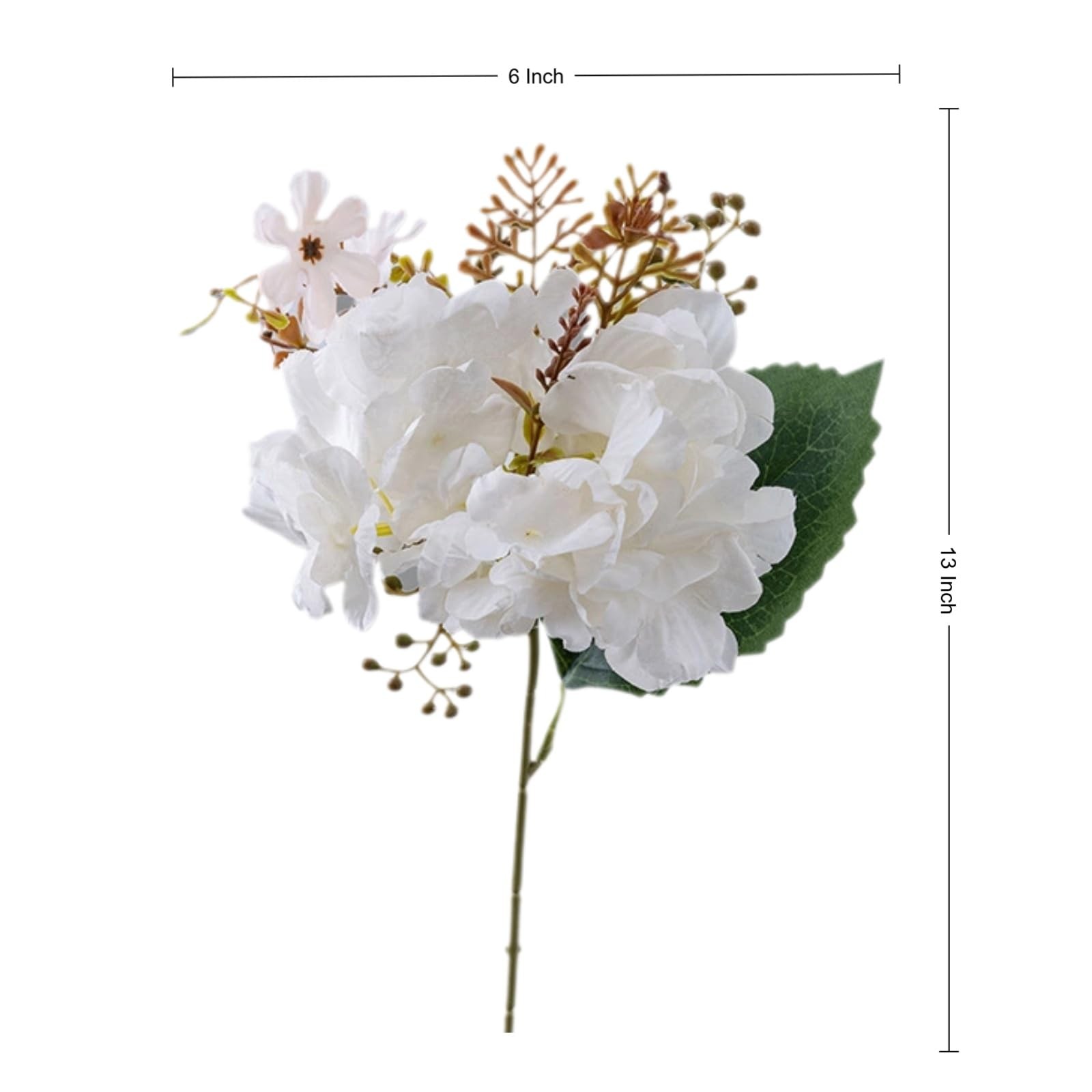 Set of 5-Stems Faux Hydrangea Silk Bouquet 13″ Tall with 10-inch Bloom Cluste…