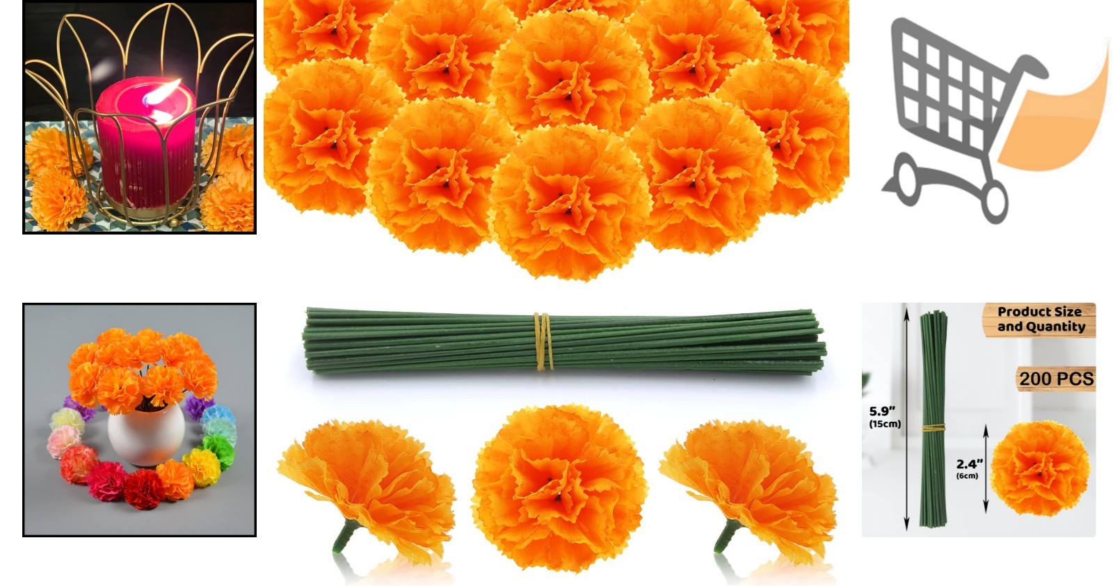 Artificial Marigold Flowers Bulk 200 Orange Silk Home Decor DIY Garland