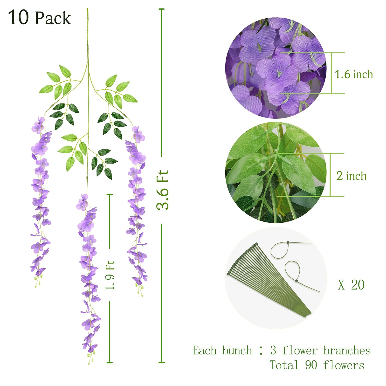 10Pcs Purple Fake Wisteria Hanging Flowers, 3.6Ft/Pcs Artificial Wisteria Gar…