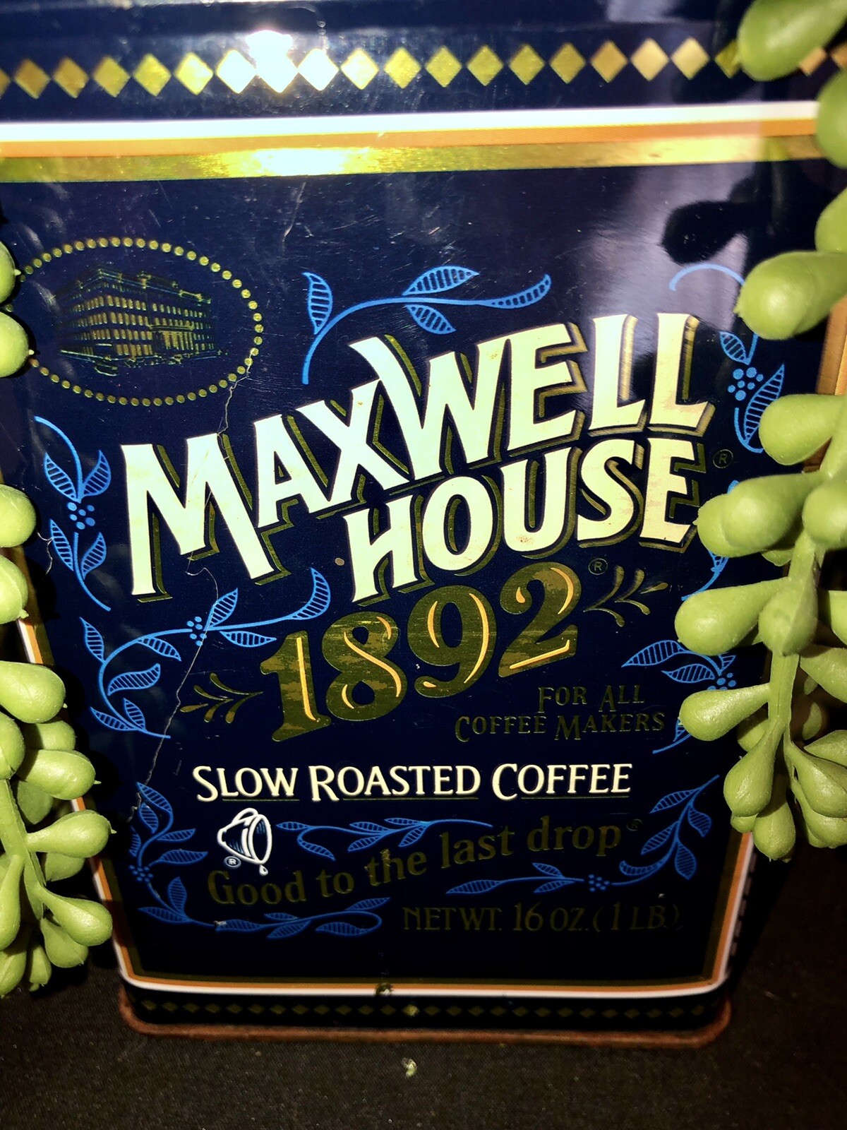 Coffee Tin Faux Greenery Farmhouse Decor Maxwell House Tin Upcycled Decor