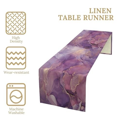 Marble Table Runner,Purple Gold Abstract Geometry Pattern 13x36inch Marble_6