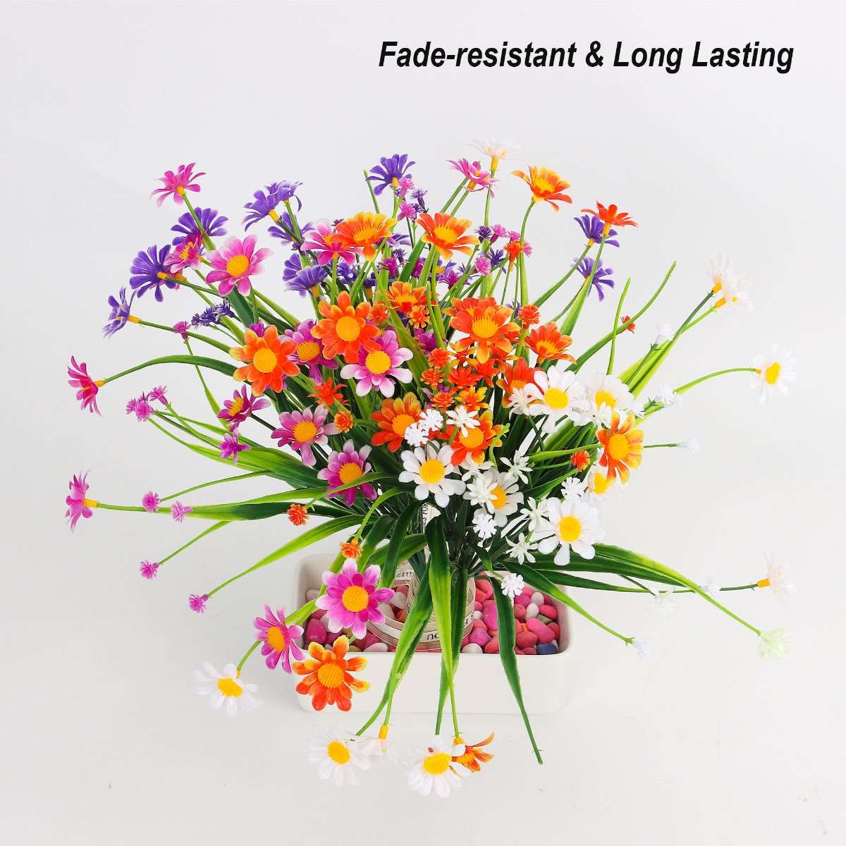 4 Bundles Artificial Flower Plastic Fake Outdoor Plants Faux UV Resistant Garden