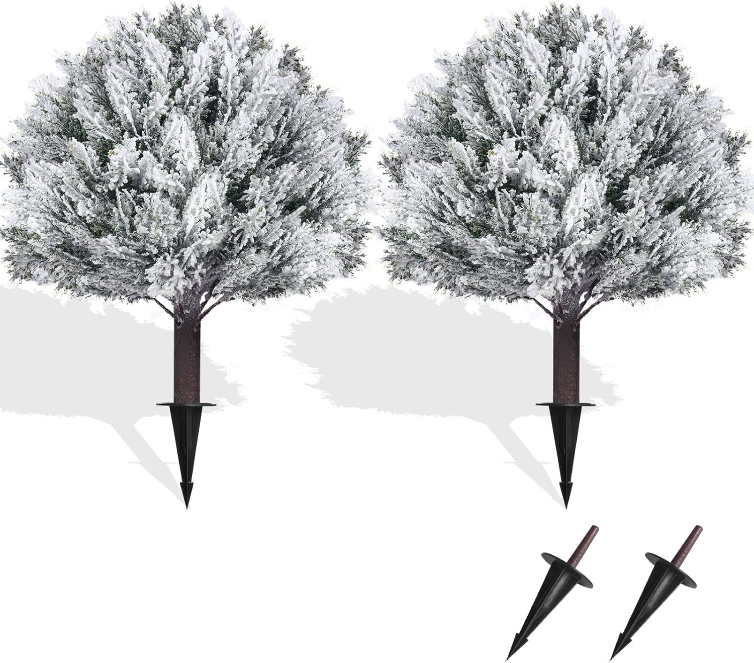 21in Snow Flocked Cypress Topiary Trees – Perfect for Any Indoor/Outdoor Setting