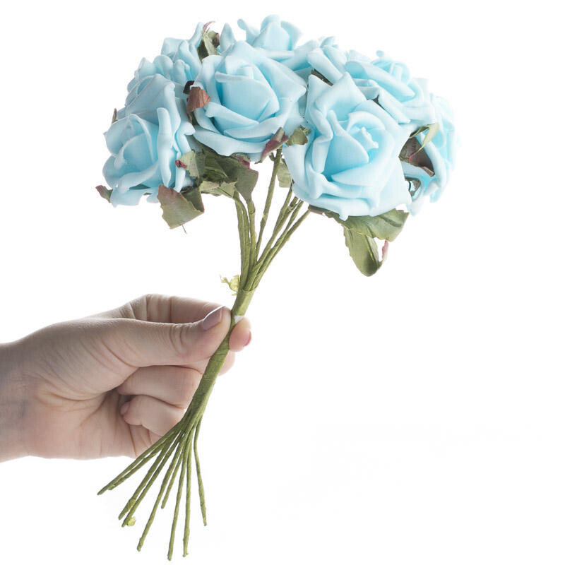 8″ Sky Blue Artificial Rose Decorative Floral Bundle