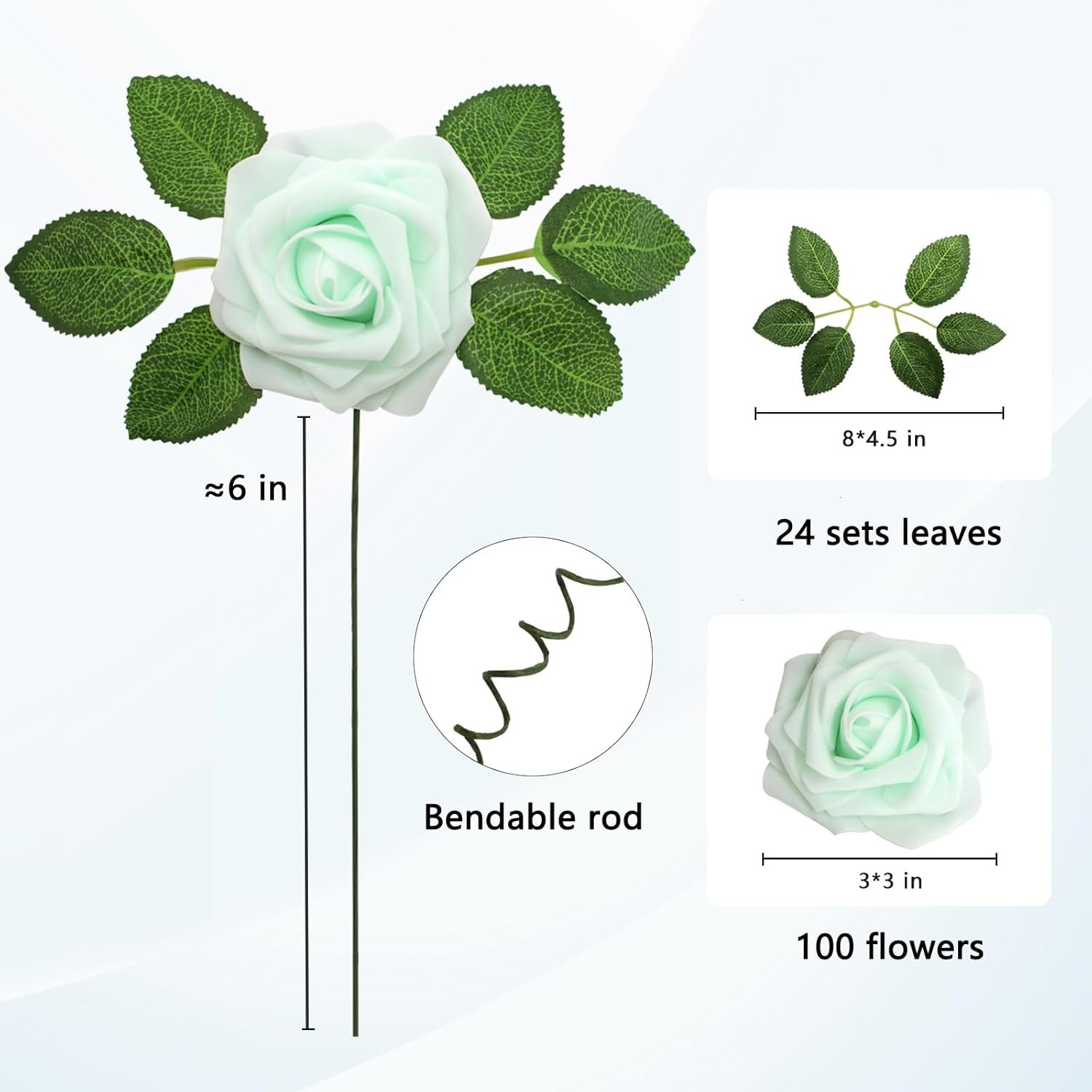100Pcs Realistic Light Green Roses for DIY Weddings & Home Decor