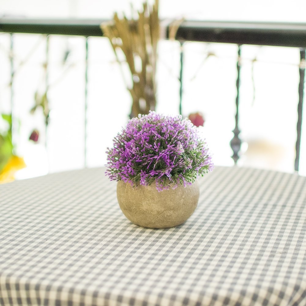 Mini Artificial Plants Plastic Fake Colorful Flower Topiary Gray Pots 3PC