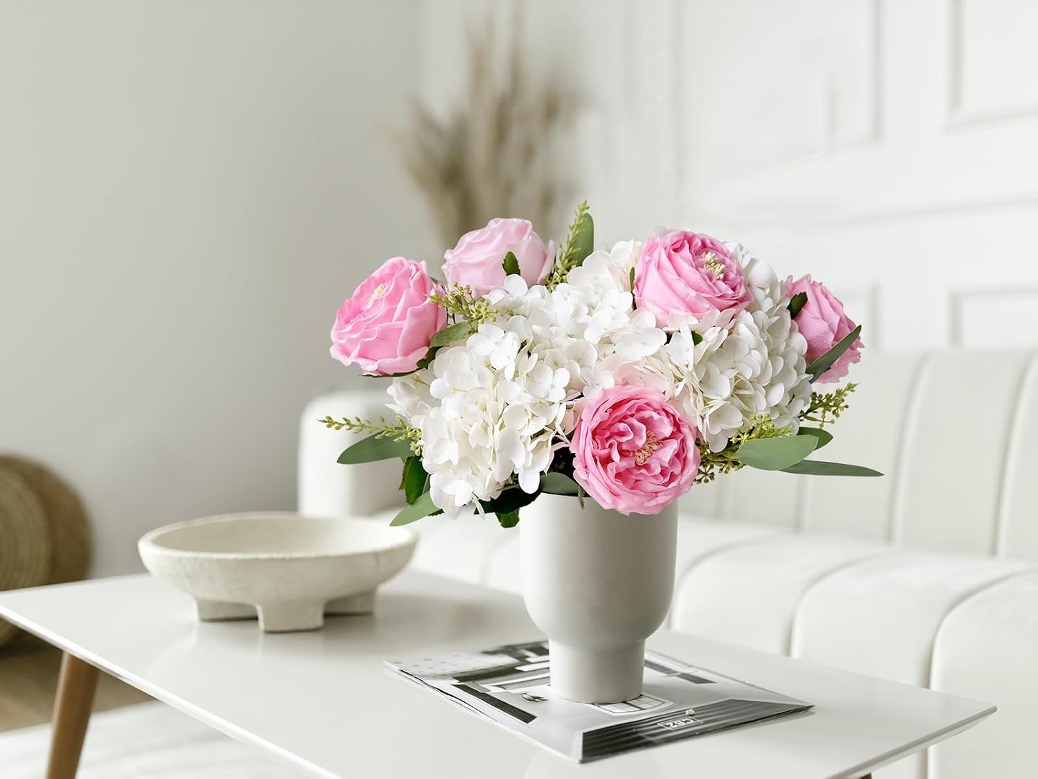 3.5” Big Bloom Rose Artificial Flowers Pink 4Pcs Real Touch Rose Faux 17.7 I…