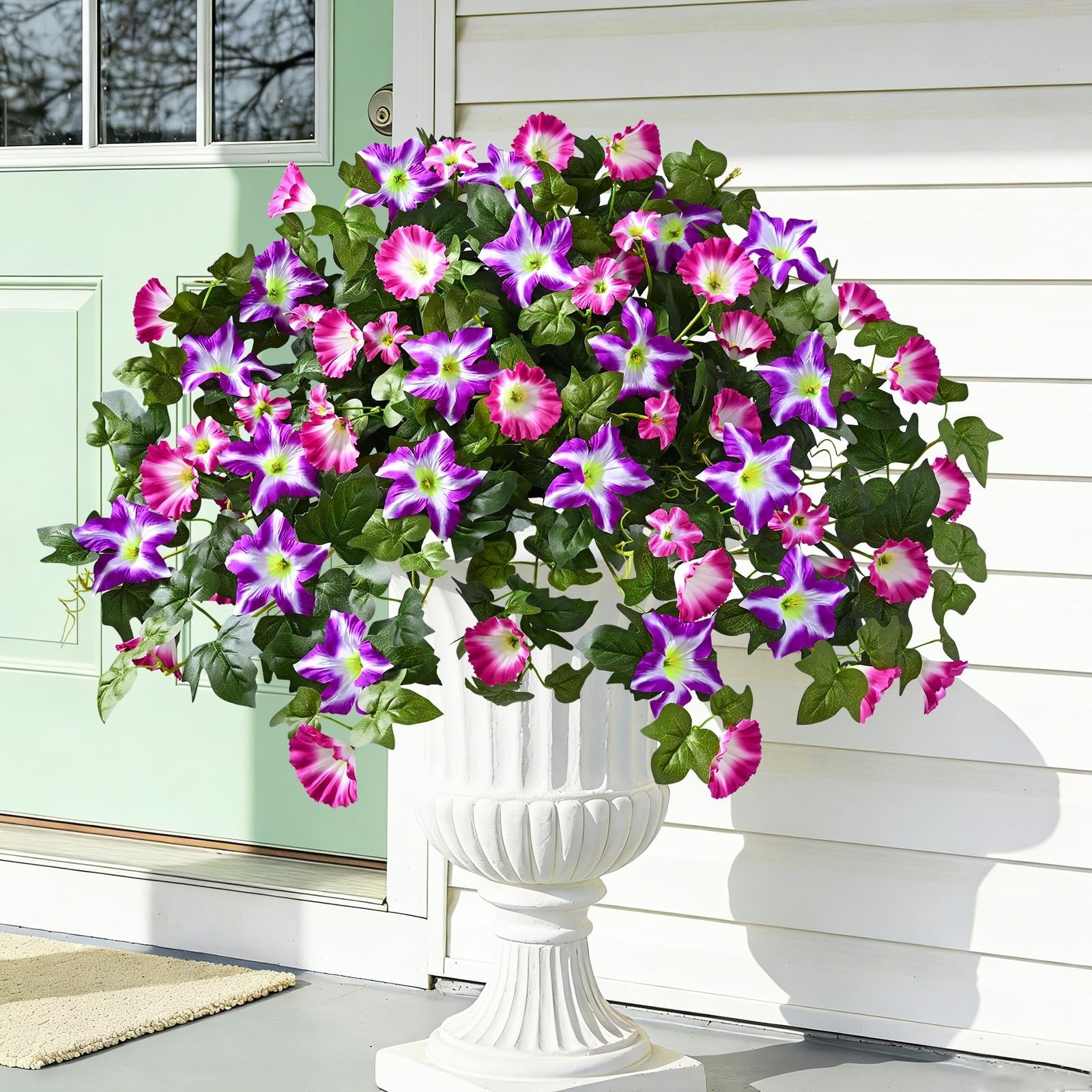 8PCS UV Resistant Artificial Petunias – Mixed Color Faux Silk Flowers for Garden