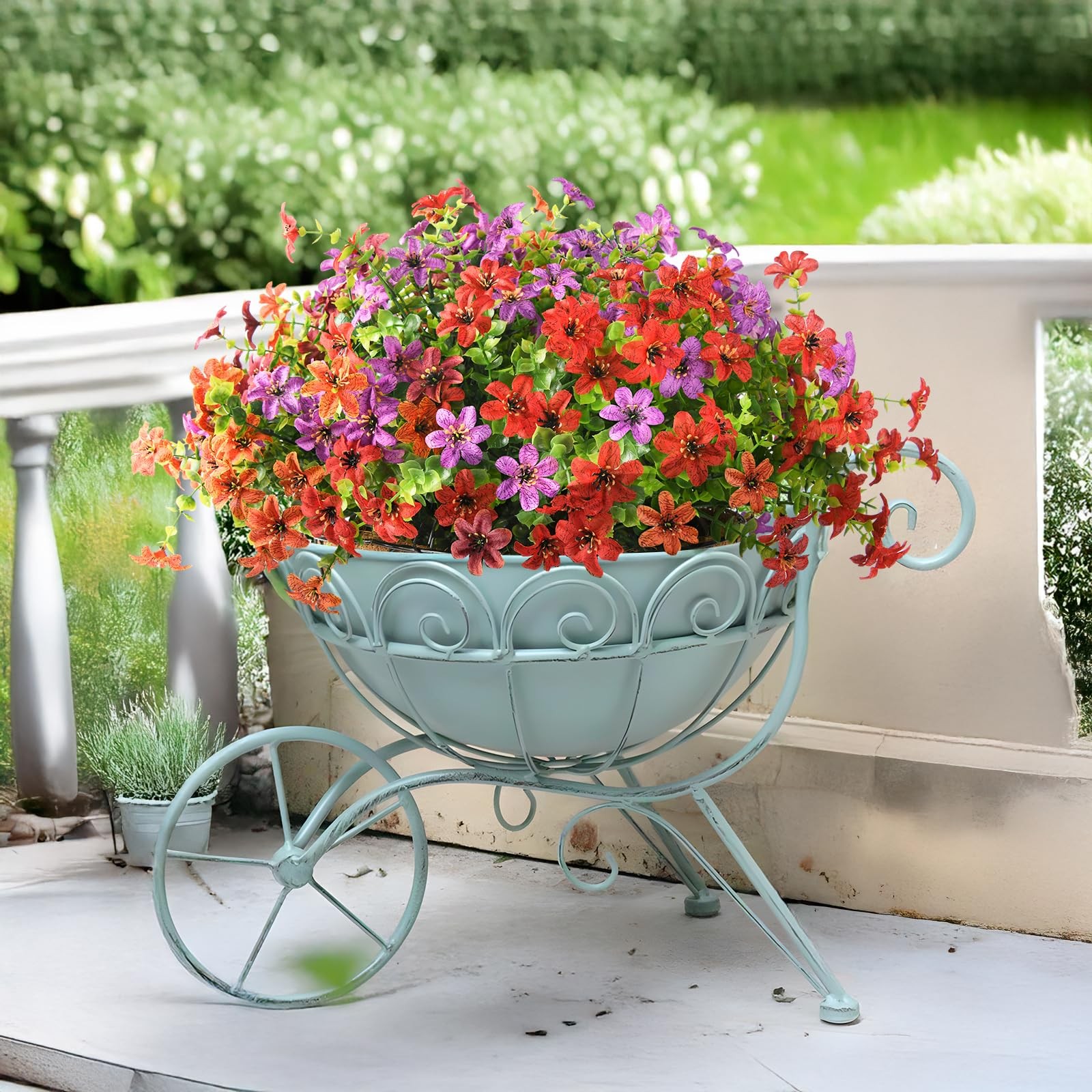 INQCMY Artificial Flowers Fake Plants with Hanging Basket for Outdoors 12 Pcs